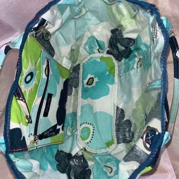 Thirty-One Green Blue Floral Tote Beach Bag - Picture 3 of 5